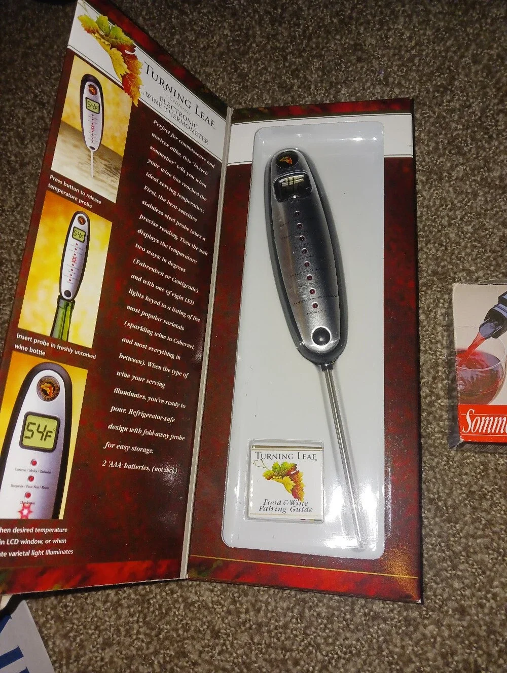 Electronic Wine Thermometer , Pour Spout And Book